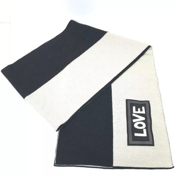 FENDI FXS124 Bicolor logo Scarf wool Black x White - Picture 2 of 8